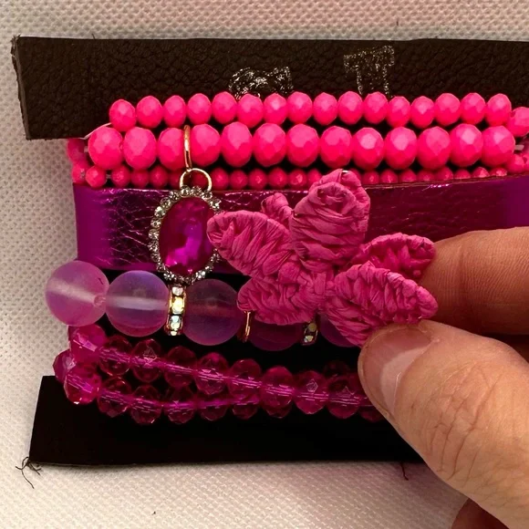 ⭐️NEW Sandra Ling Artisan Handmade Leather and Stretch bead Bracelet Set Stack - Picture 4 of 4